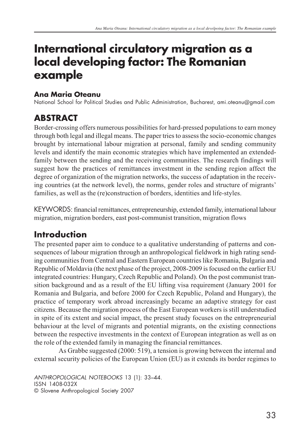 International Circulatory Migration As a Local Developing Factor: the Romanian Example