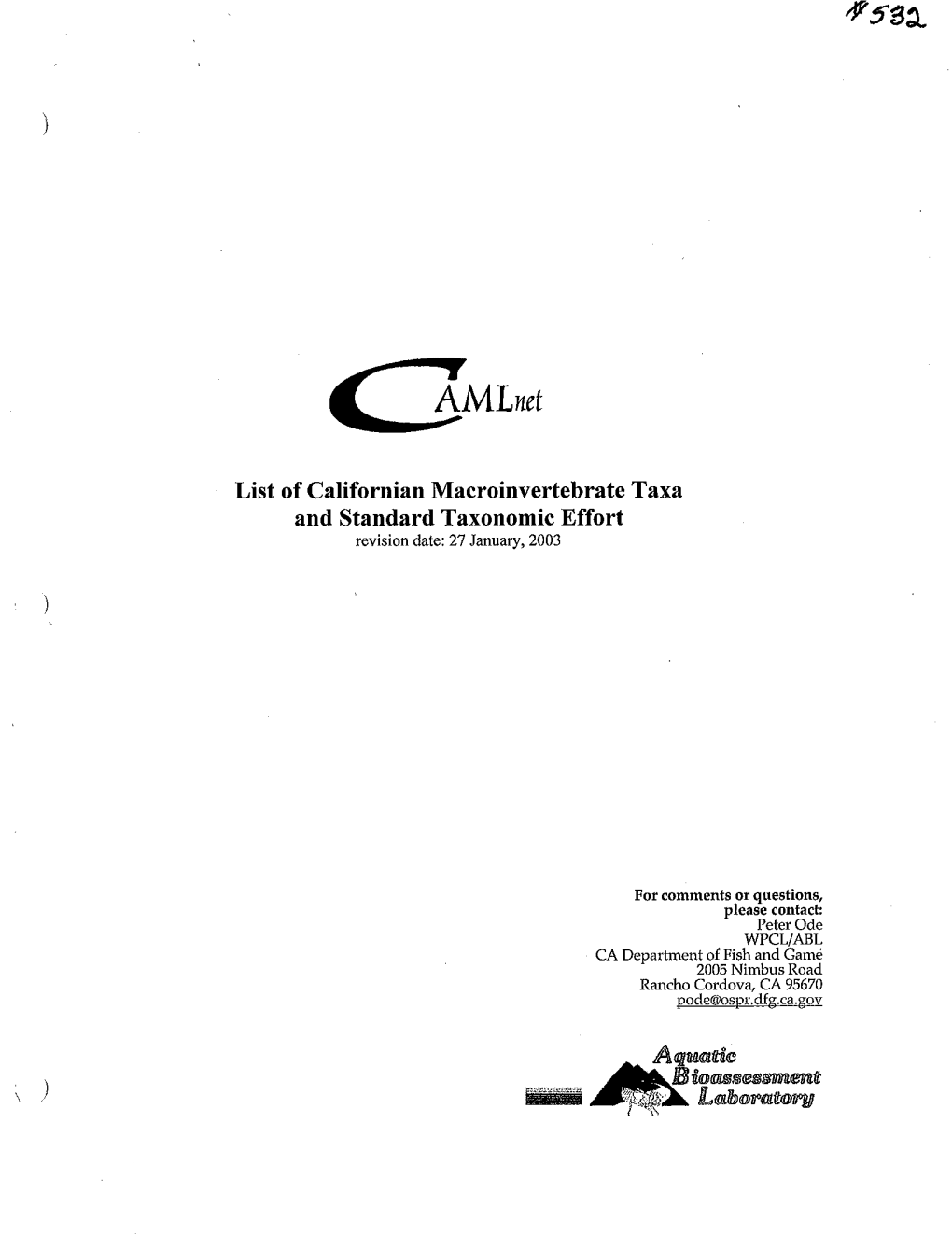 ) List of Californian Macroinvertebrate Taxa and Standard Taxonomic Effort