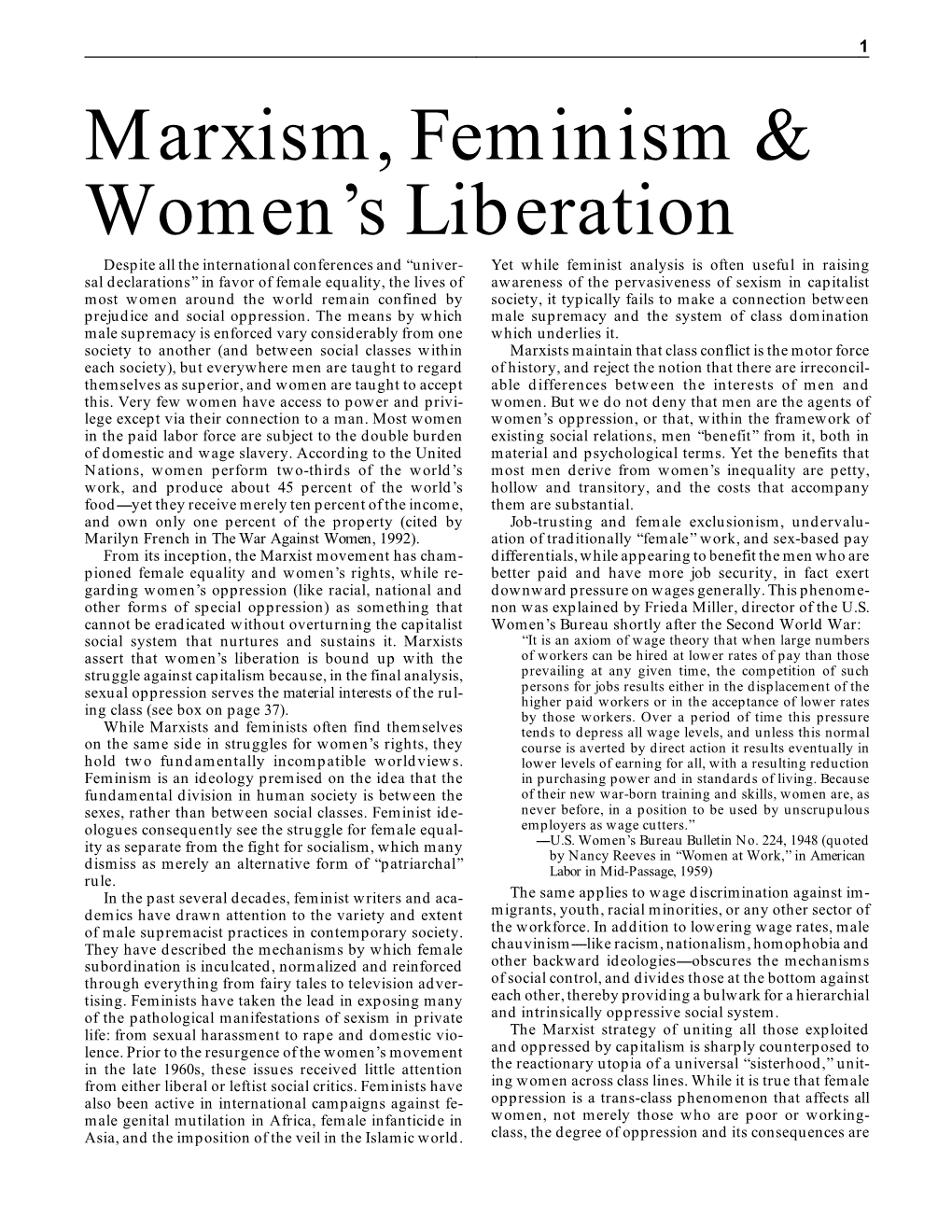 Marxism, Feminism & Women's Liberation