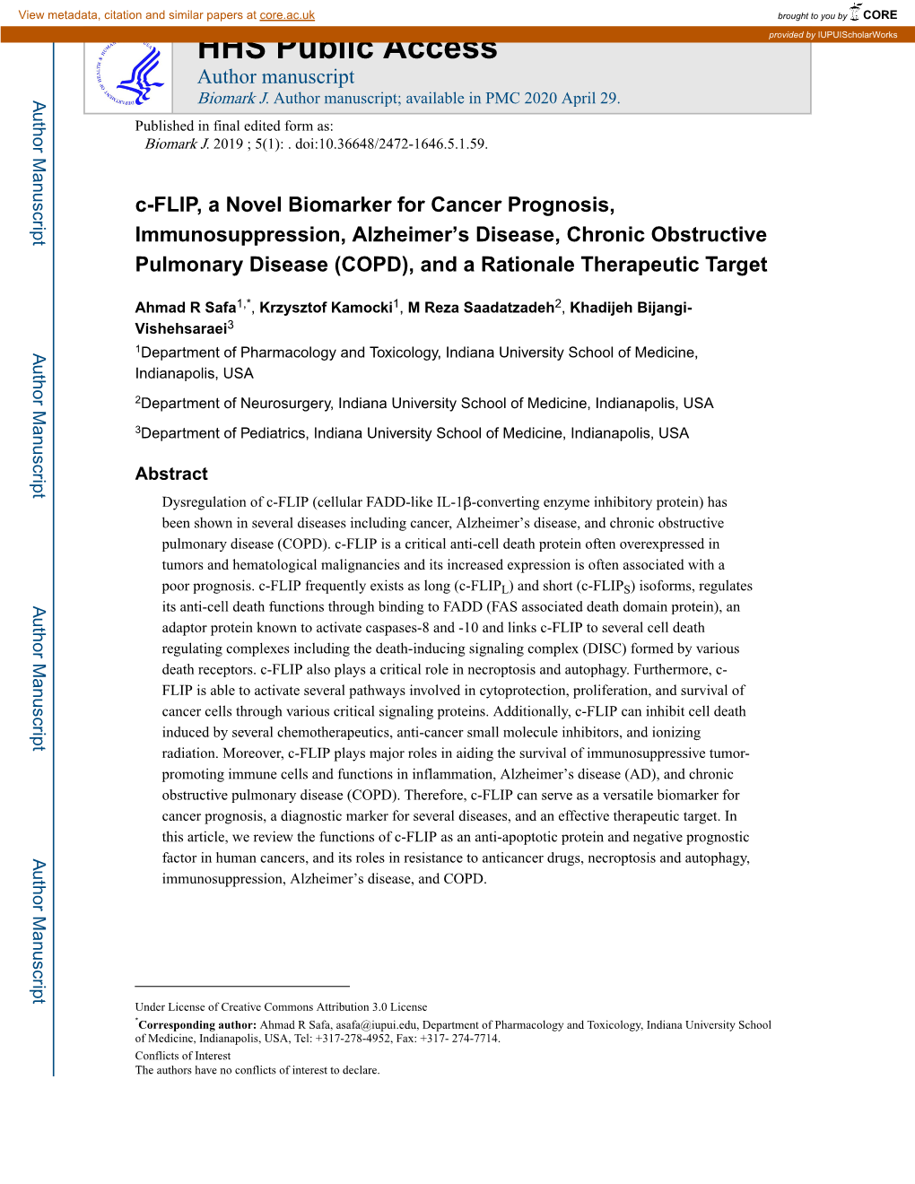 C-FLIP, a Novel Biomarker for Cancer Prognosis, Immunosuppression