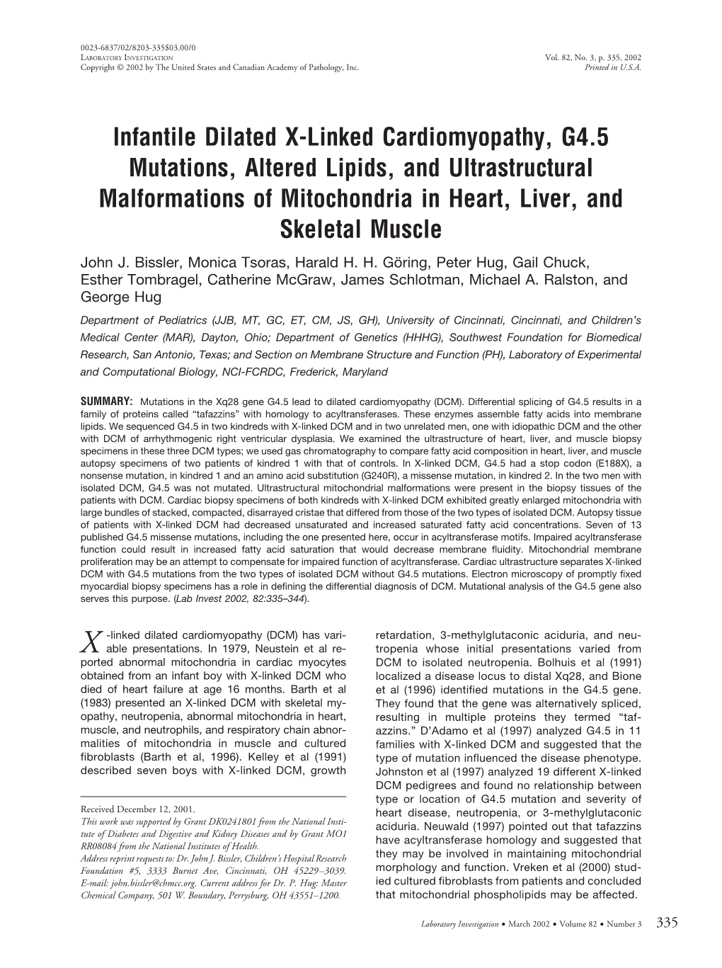 Infantile Dilated X-Linked Cardiomyopathy, G4.5 Mutations