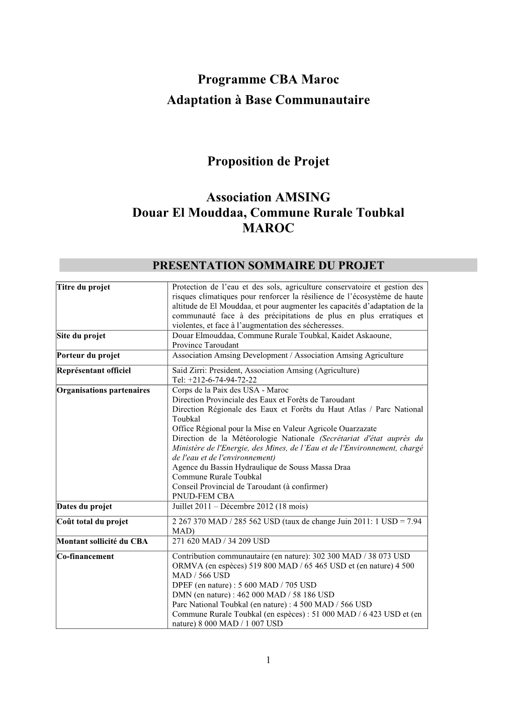 EL MOUDDAA Document De Projet CBA Final JUIN 2011 Fr