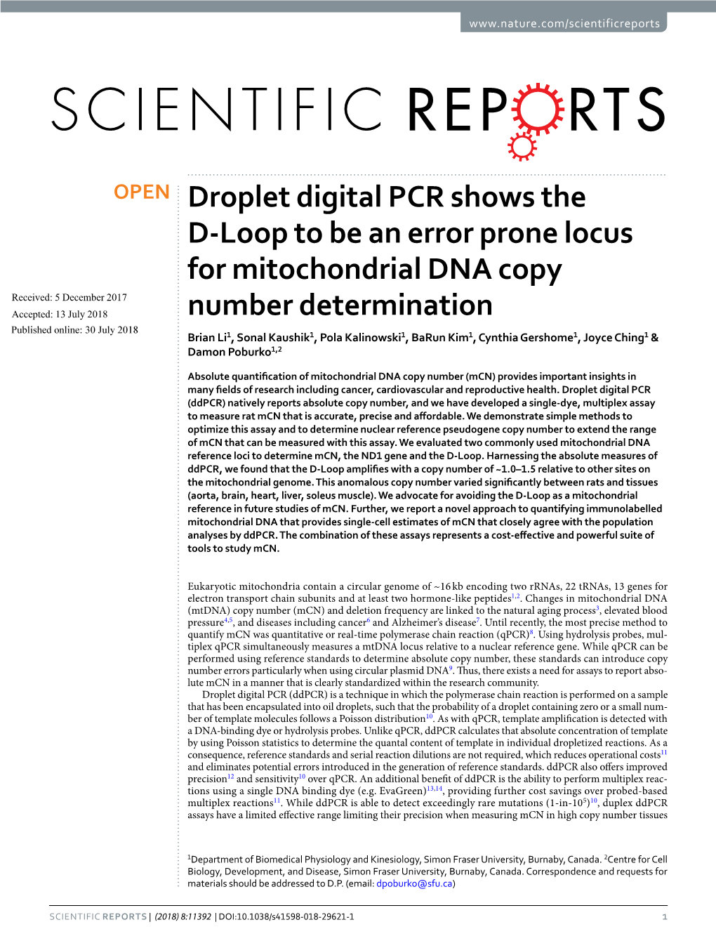 Droplet Digital PCR Shows the D-Loop to Be an Error Prone Locus
