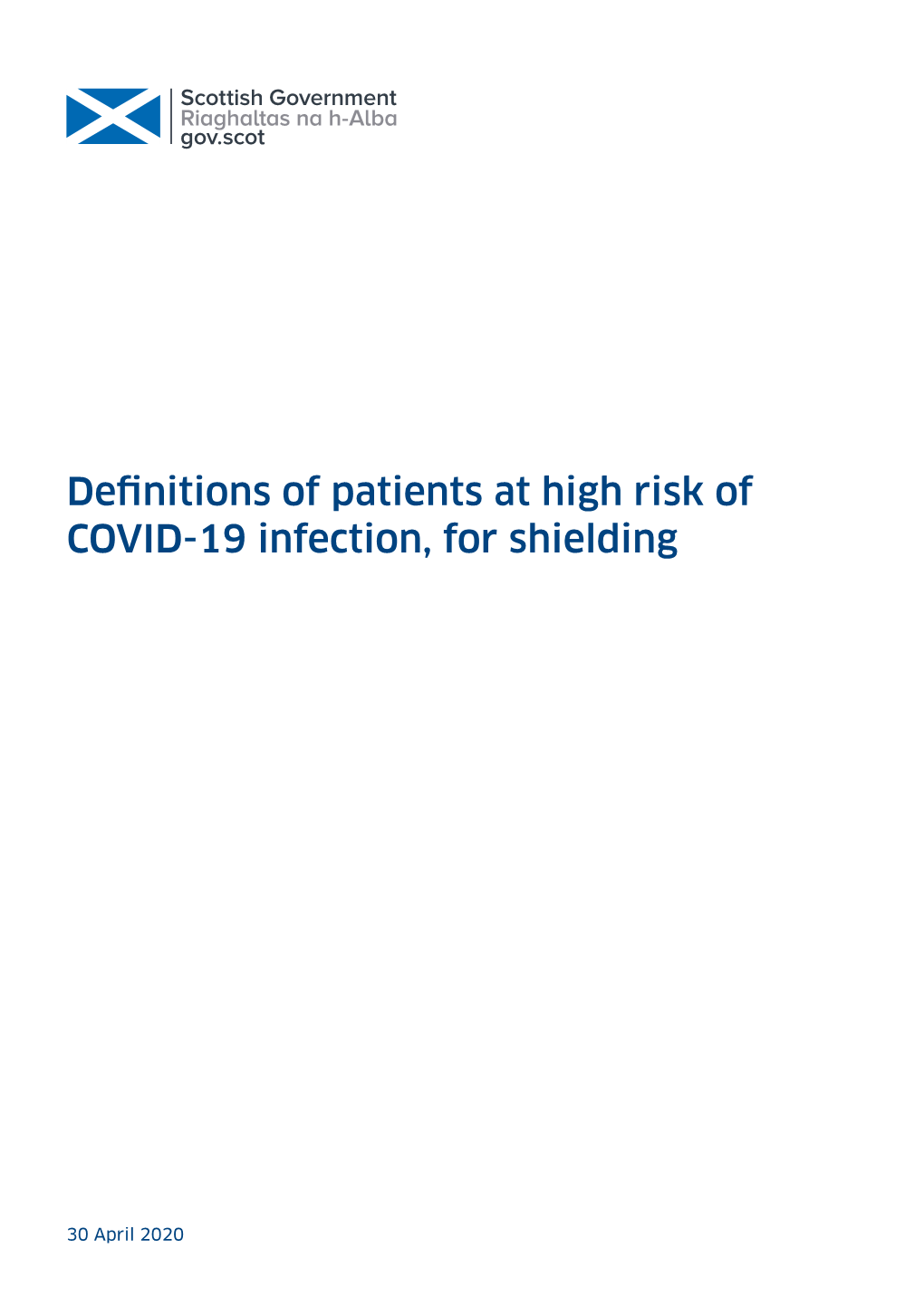 Definitions of Patients at High Risk of COVID-19 Infection, for Shielding