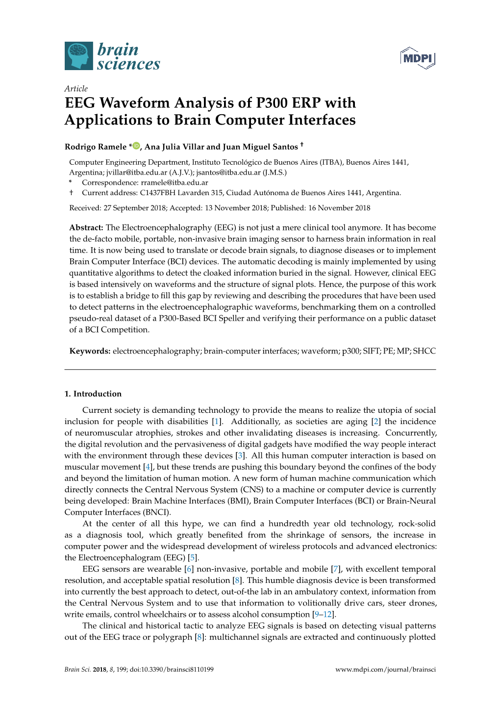 EEG Waveform Analysis of P300 ERP with Applications to Brain Computer Interfaces
