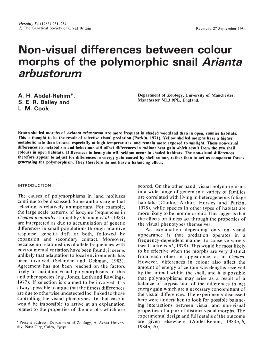 Morphs of the Polymorphic Snail Arianta Arbustorum