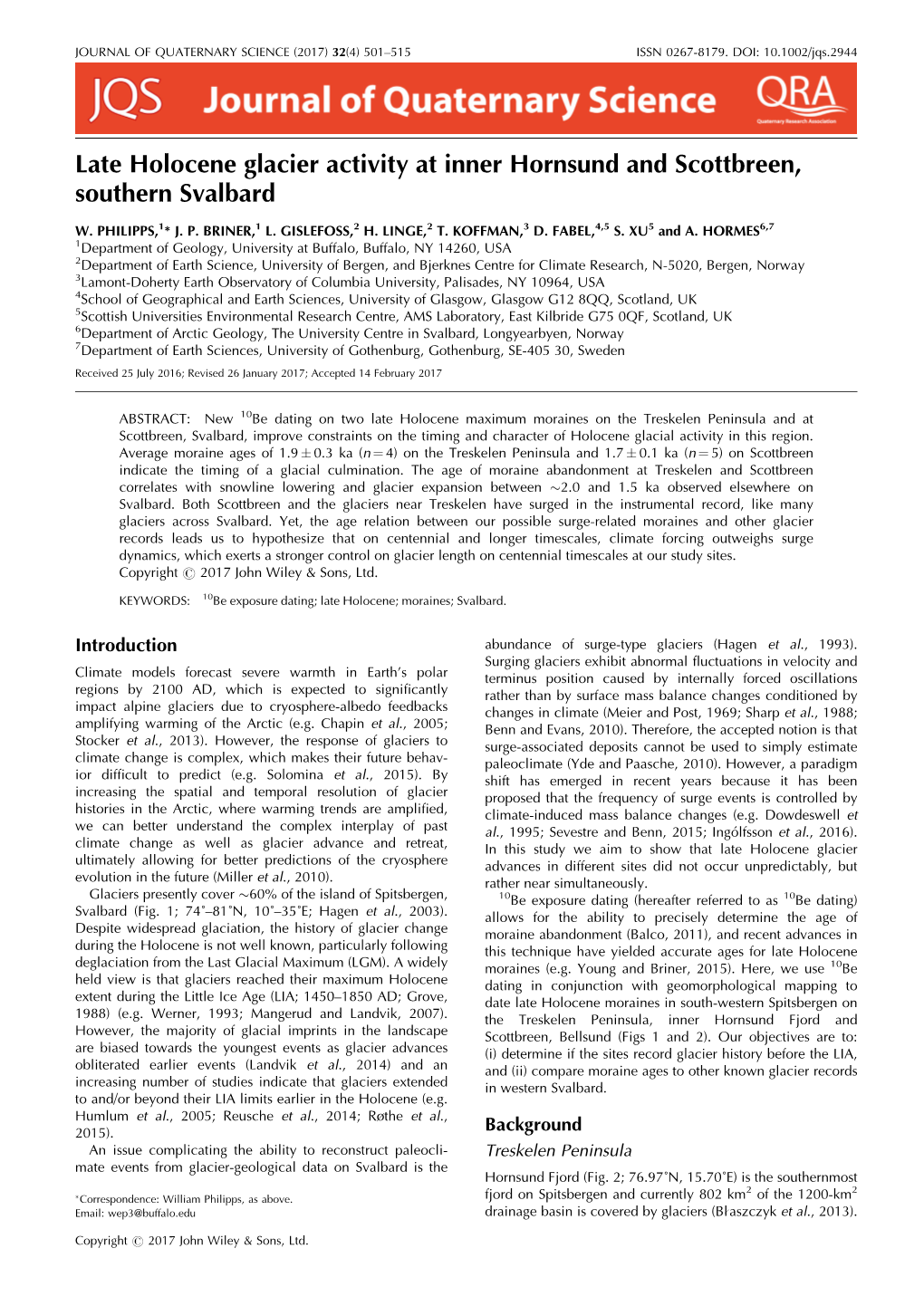 Late Holocene Glacier Activity at Inner Hornsund and Scottbreen, Southern Svalbard