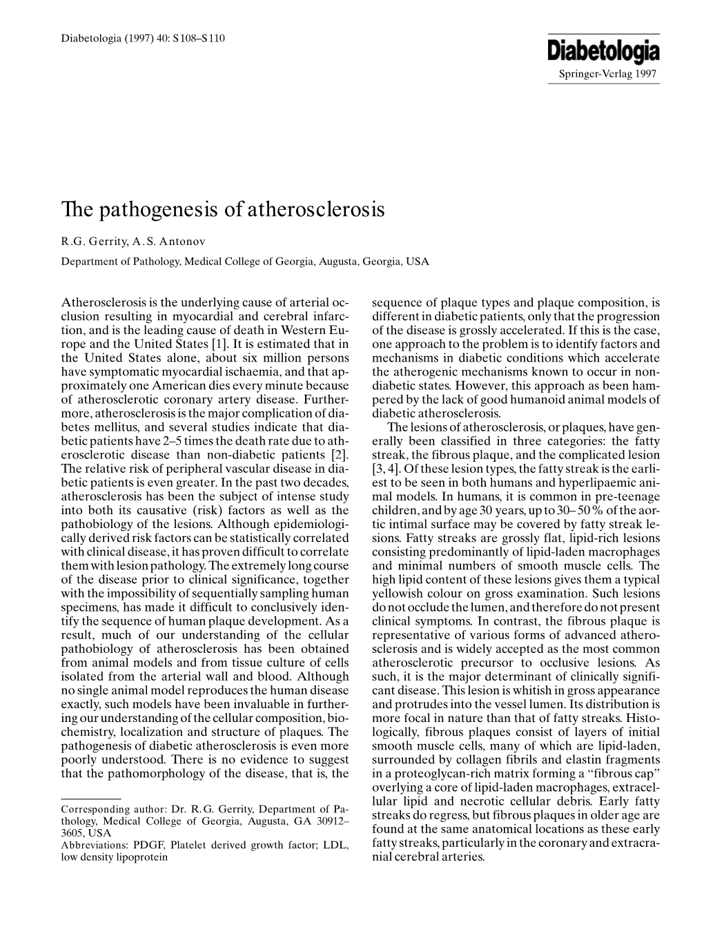 The Pathogenesis of Atherosclerosis