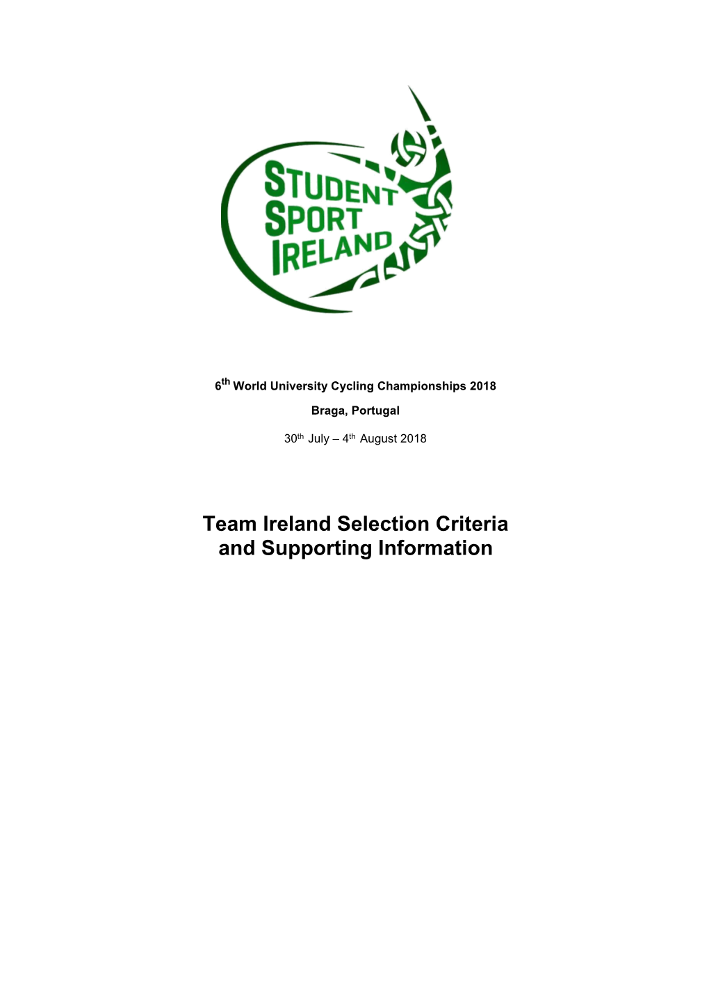 Team Ireland Selection Criteria and Supporting Information