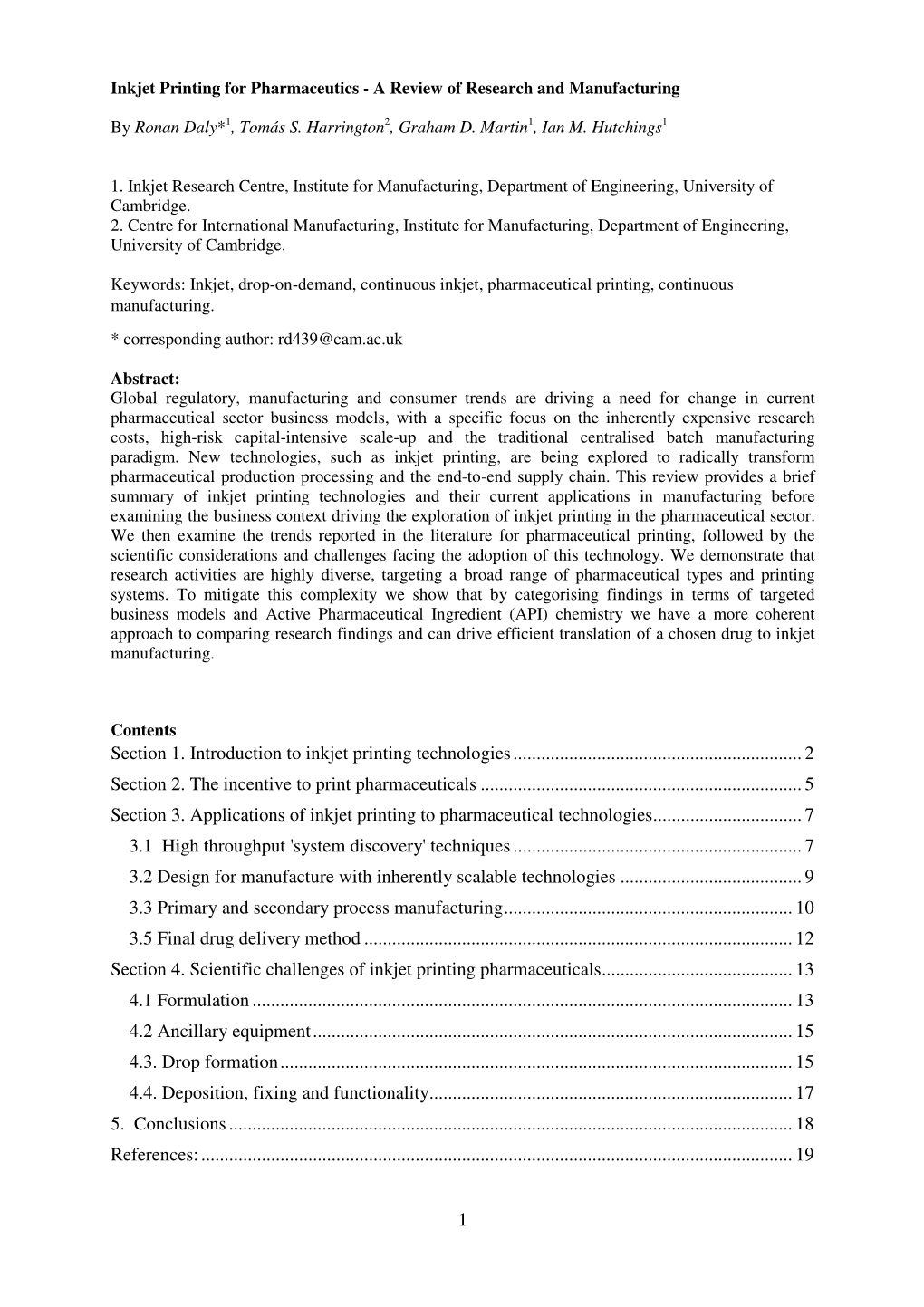 1 Section 1. Introduction to Inkjet Printing Technologies