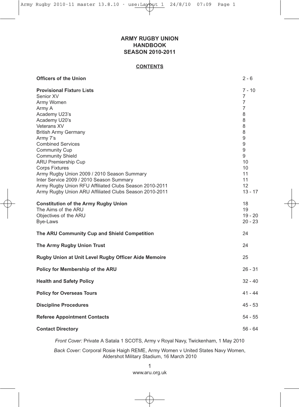 Army Rugby Union Handbook Season 2010-2011 1