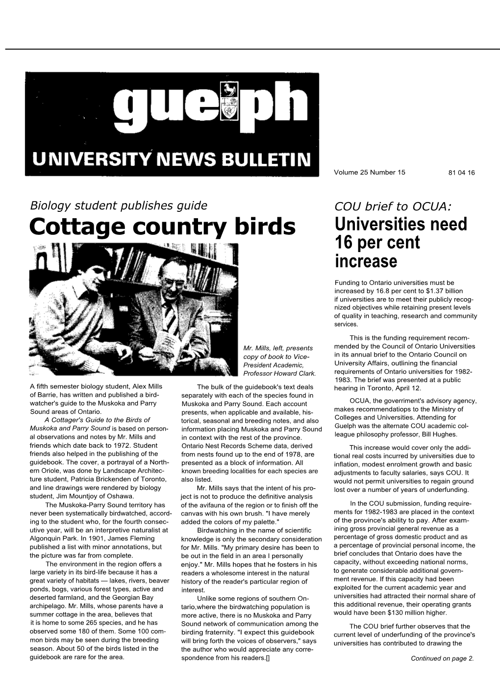 Cottage Country Birds Universities Need 16 Per Cent Increase