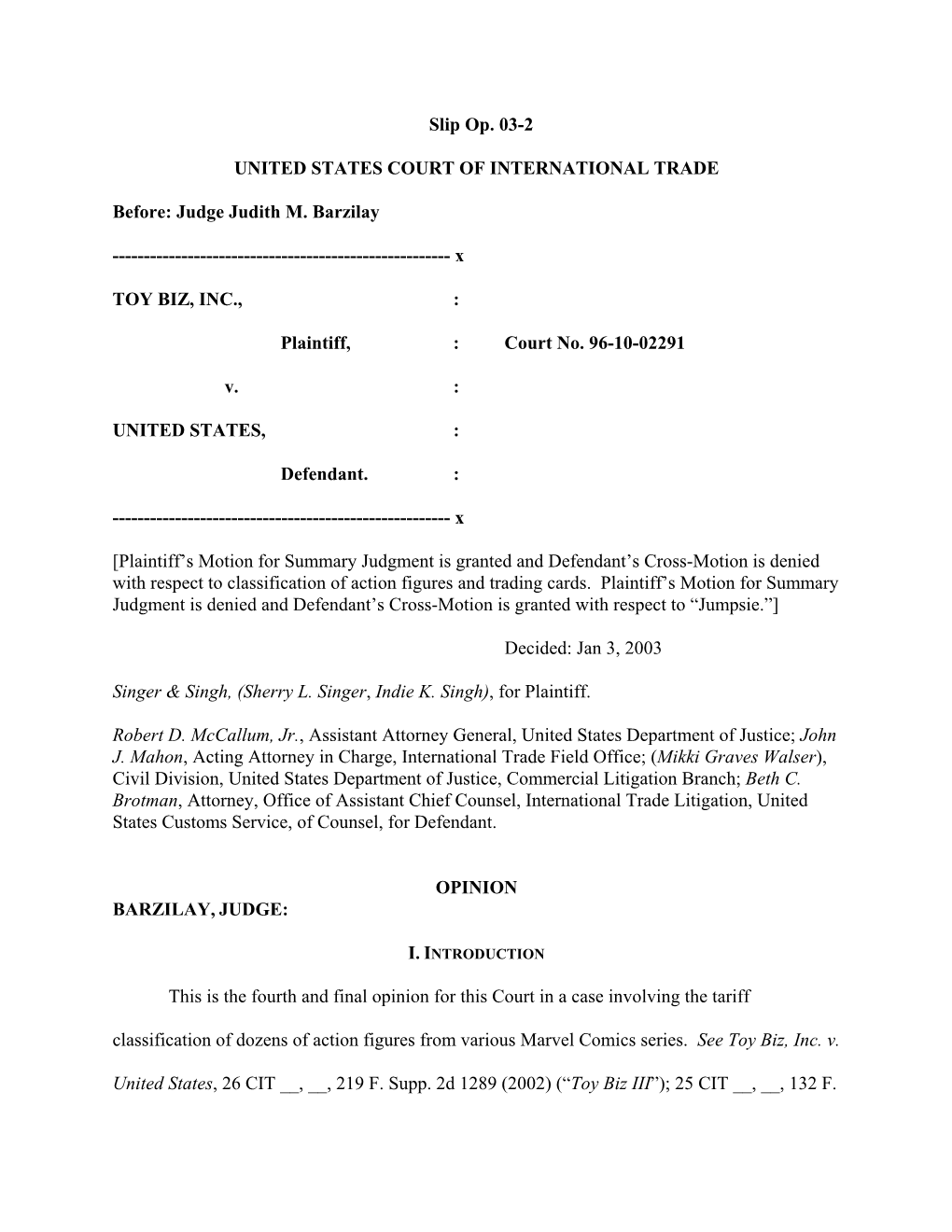 Toy Biz, Inc. V. United States, 26 CIT __, __, 219 F