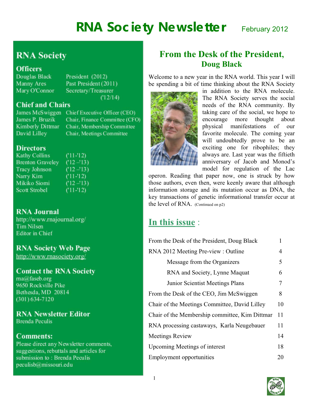 RNA Society Newsletter February 2012