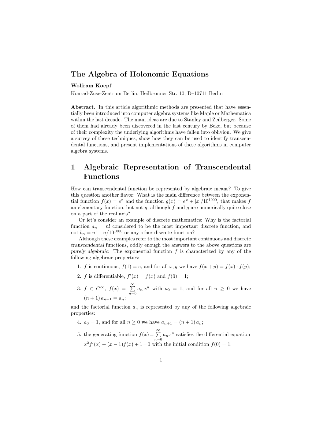 The Algebra of Holonomic Equations