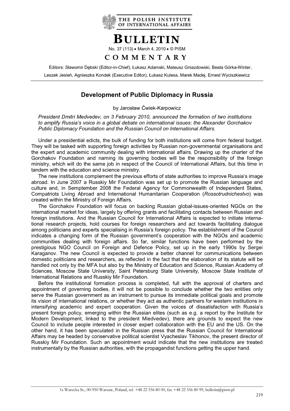 Development of Public Diplomacy in Russia
