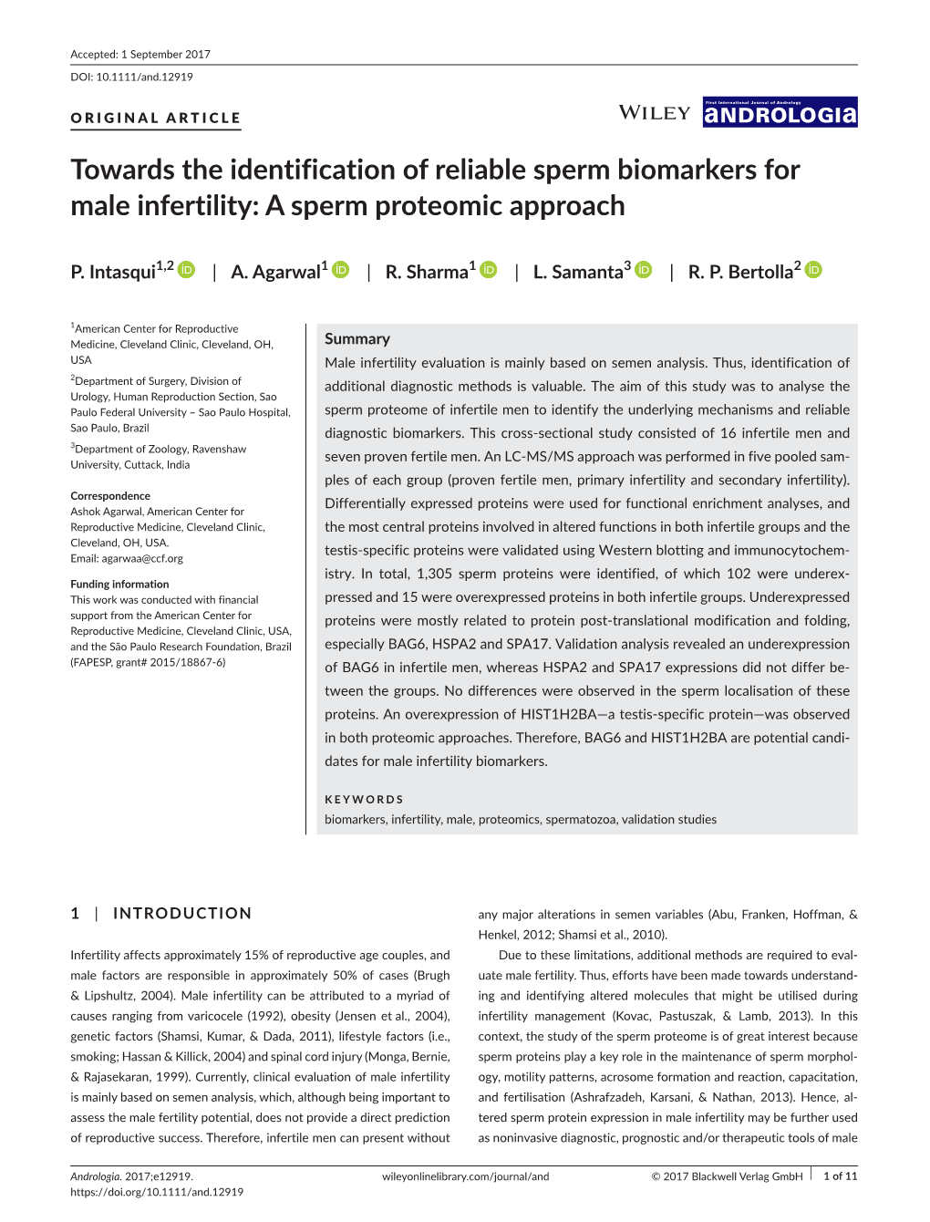 Towards the Identification of Reliable Sperm Biomarkers for Male Infertility: a Sperm Proteomic Approach