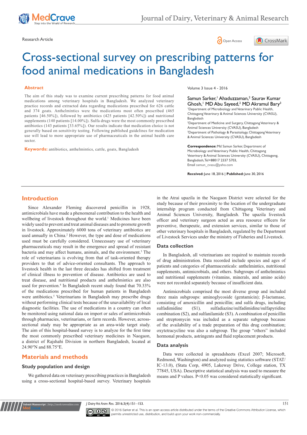 Cross-Sectional Survey on Prescribing Patterns for Food Animal Medications in Bangladesh