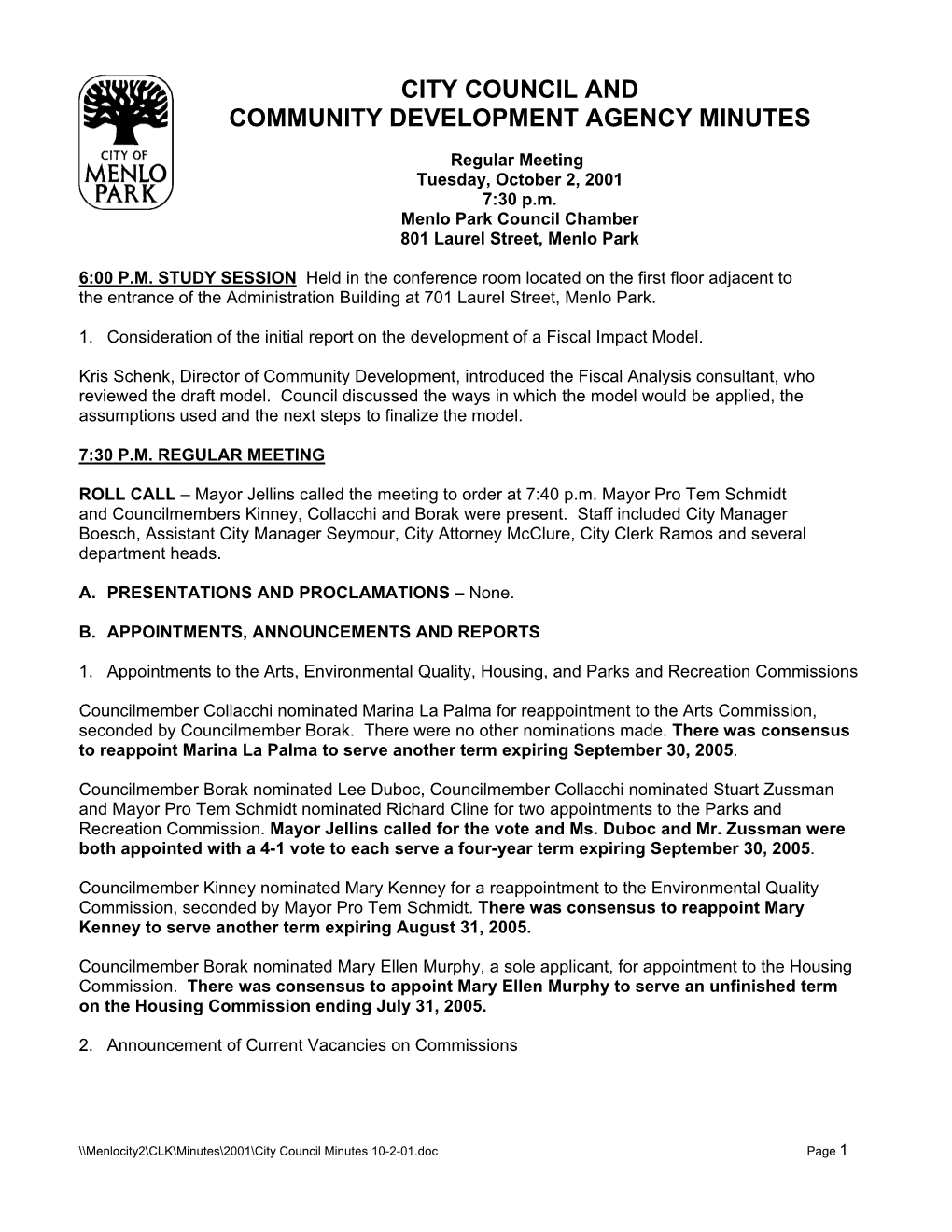 City Council and Community Development Agency Minutes