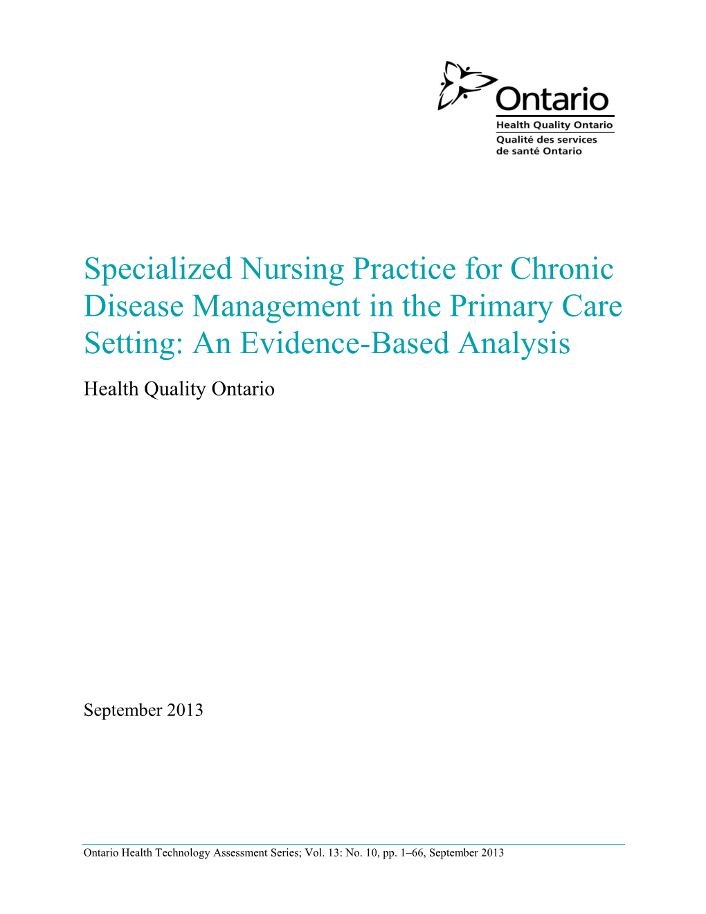 Specialized Nursing Practice for Chronic Disease Management in the Primary Care Setting: an Evidence-Based Analysis