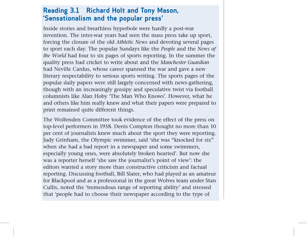 Reading 3.1 Richard Holt and Tony Mason, 'Sensationalism and The