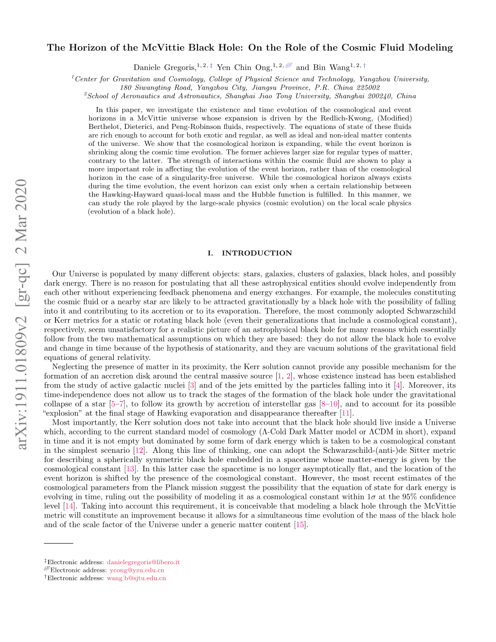 Arxiv:1911.01809V2 [Gr-Qc] 2 Mar 2020 in the Simplest Scenario [12]