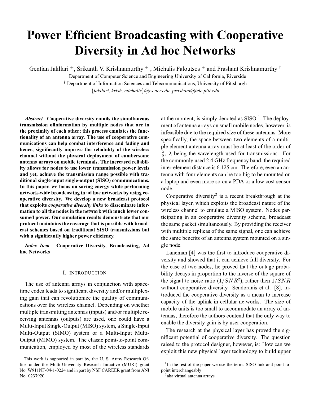 Power Efficient Broadcasting with Cooperative Diversity in Ad Hoc