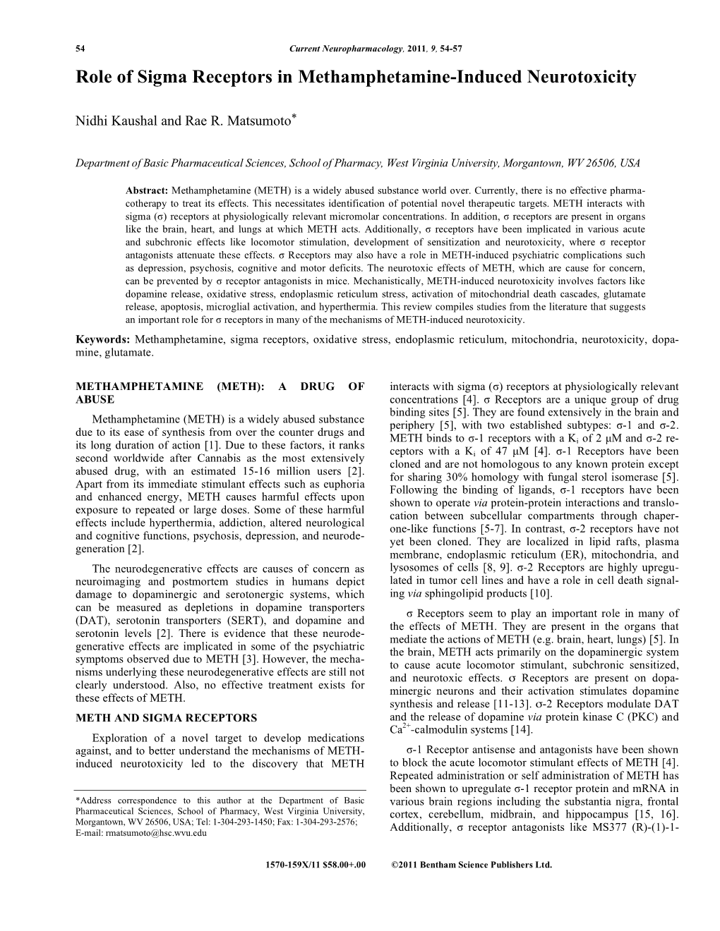 Role of Sigma Receptors in Methamphetamine-Induced Neurotoxicity