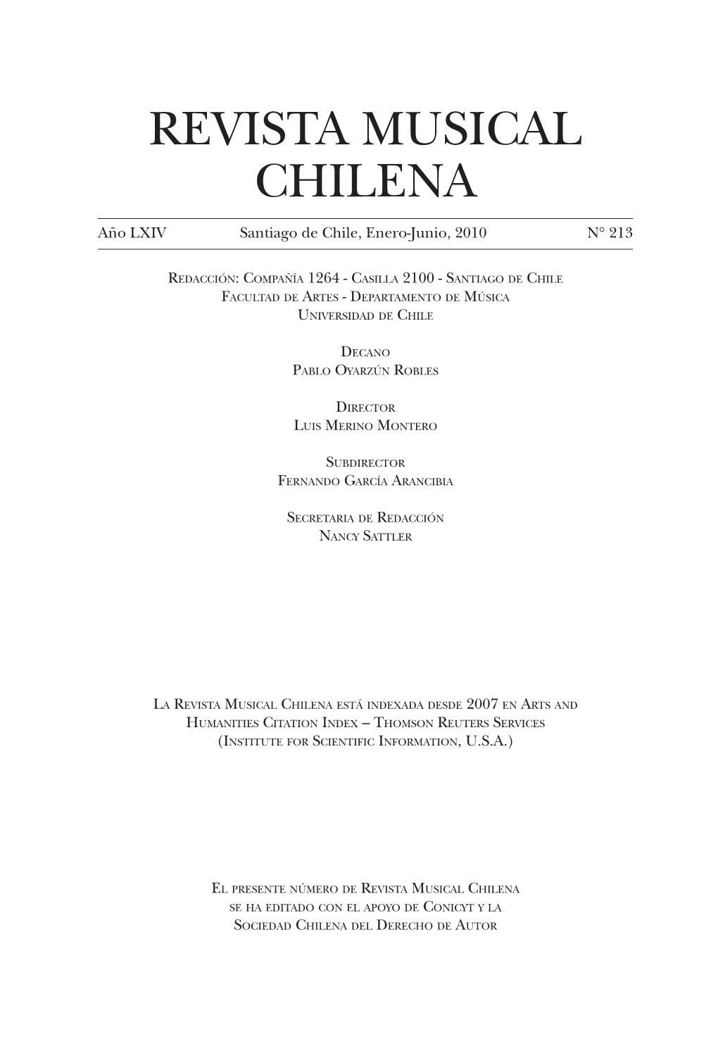 Revista Musical Chilena REVISTA MUSICAL CHILENA