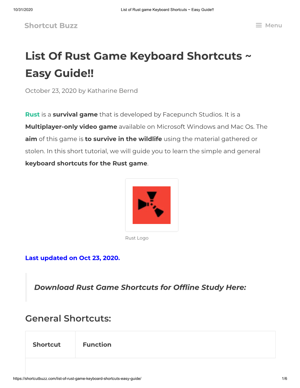 List of Rust Game Keyboard Shortcuts ~ Easy Guide!!