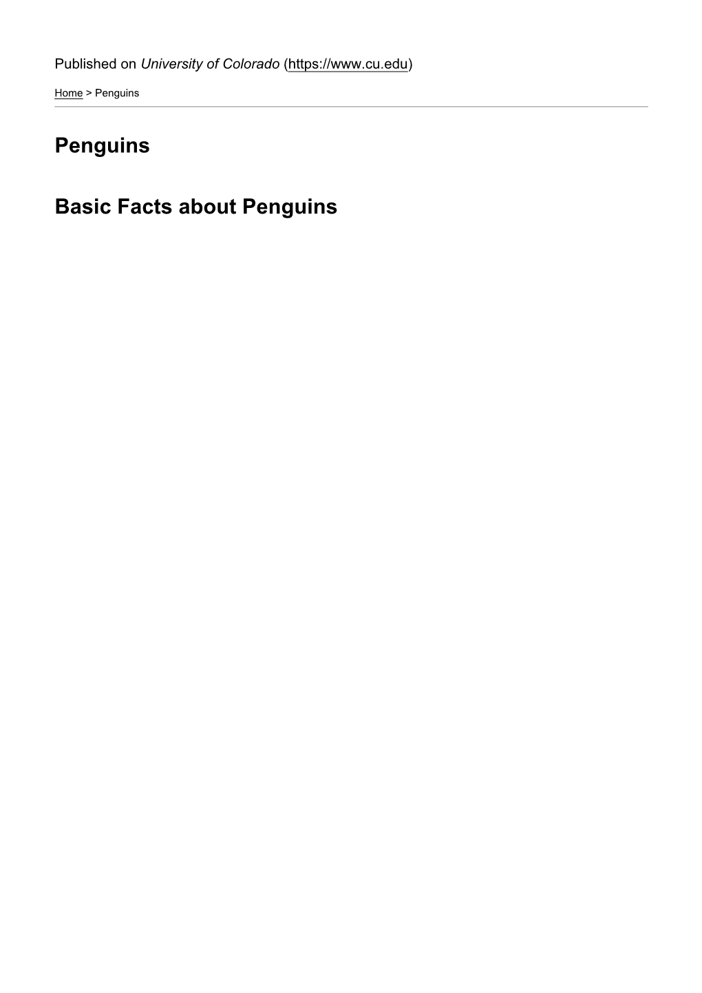 Penguins Basic Facts About Penguins