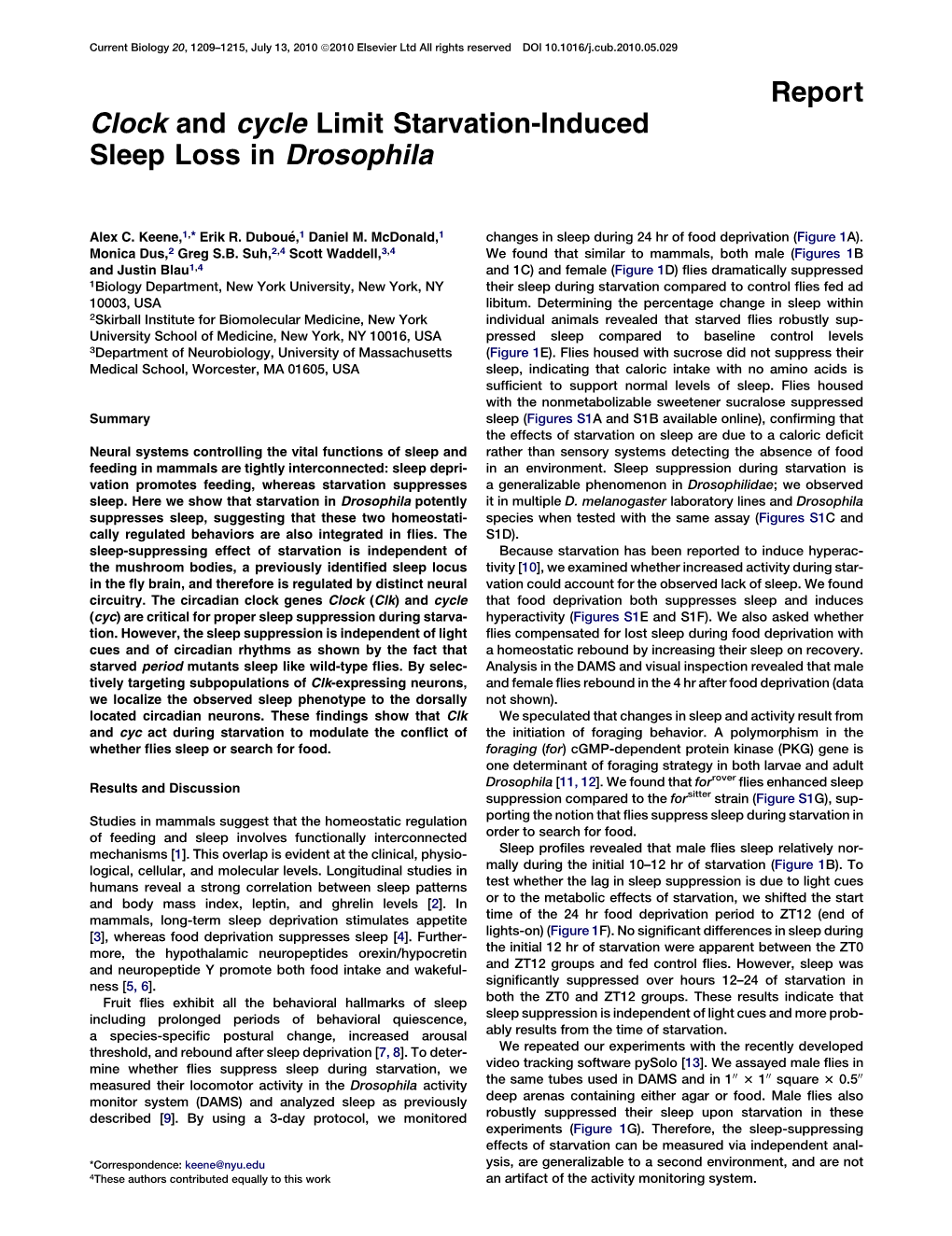 Clock and Cycle Limit Starvation-Induced Sleep Loss in Drosophila