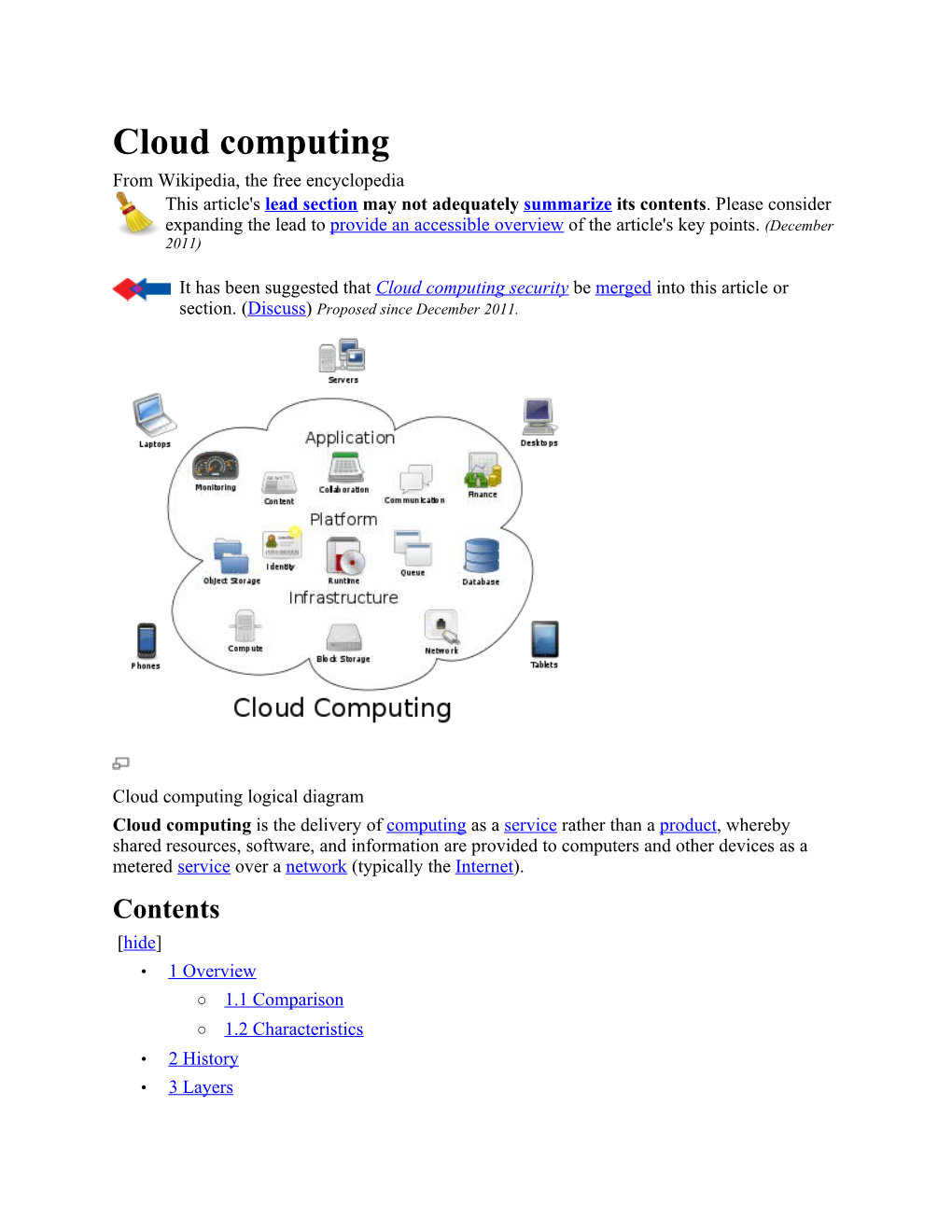 Cloud Computing from Wikipedia, the Free Encyclopedia This Article's Lead Section May Not Adequately Summarize Its Contents