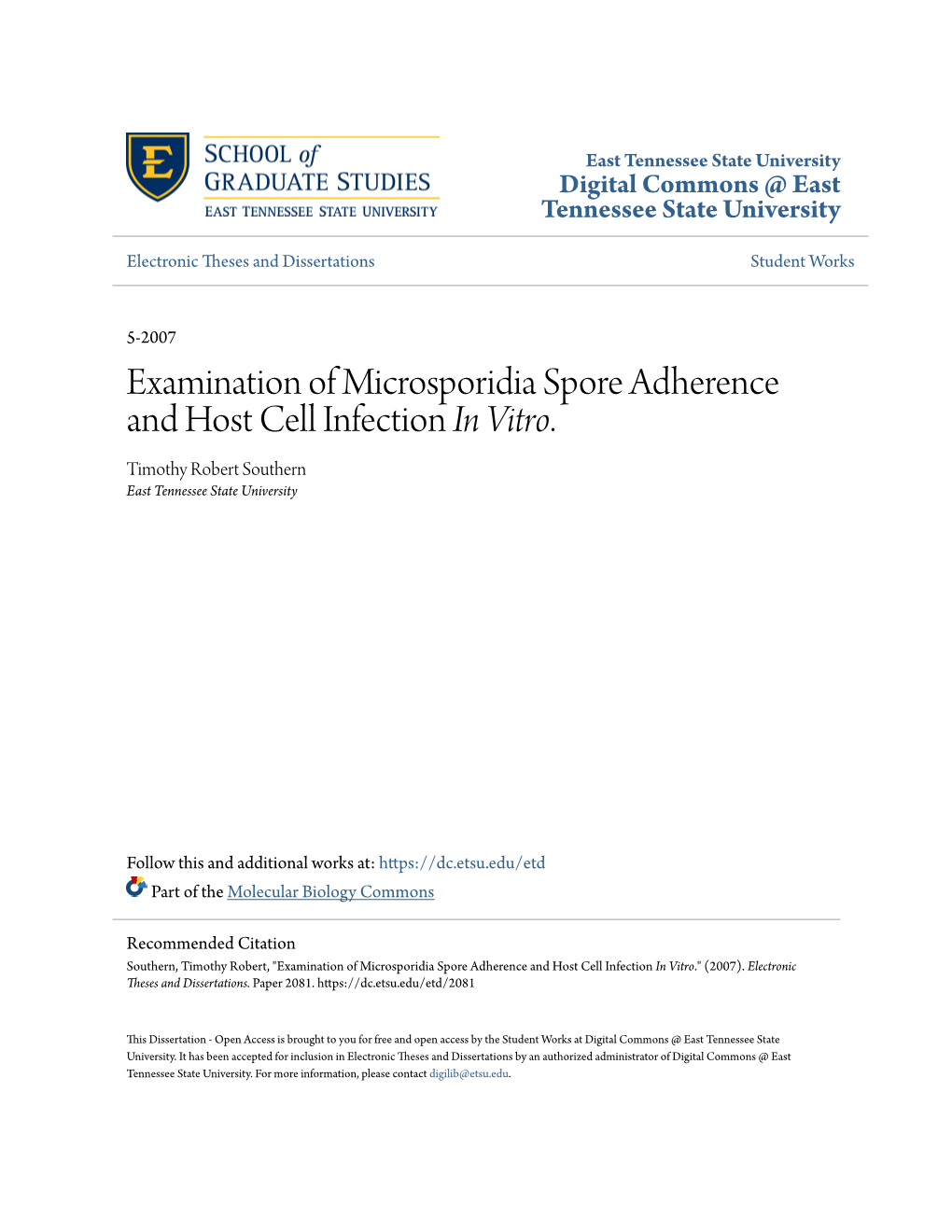 Examination of Microsporidia Spore Adherence and Host Cell Infection in Vitro