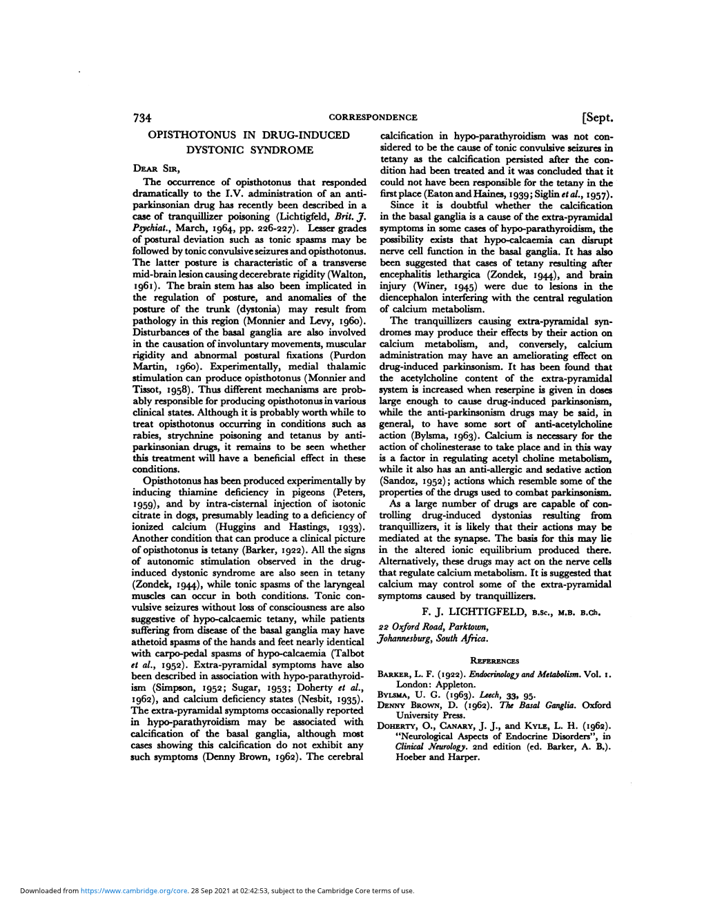 Sept. 734 OPISTHOTONUS in DRUG