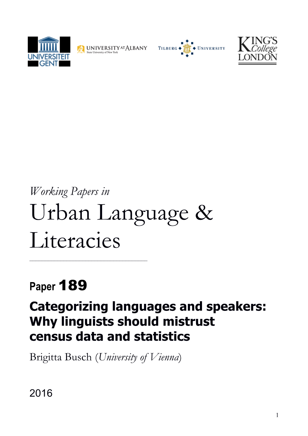 Working Papers in Urban Language & Literacies ______