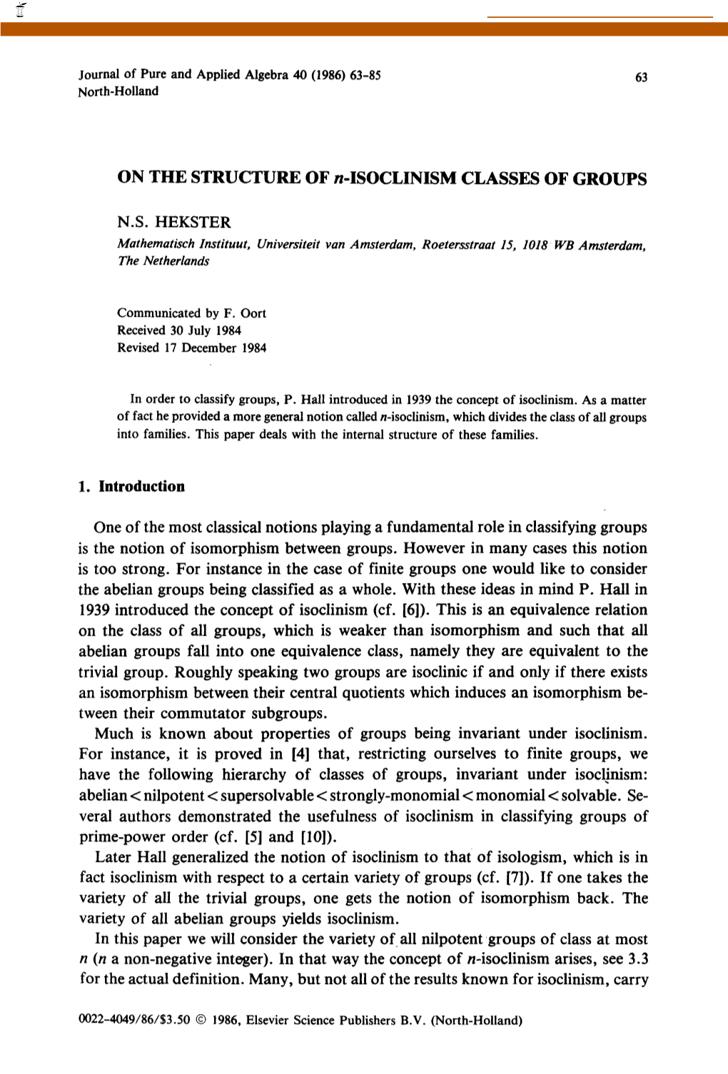 ON the STRUCTURE of N-ISOCLINISM CLASSES of GROUPS