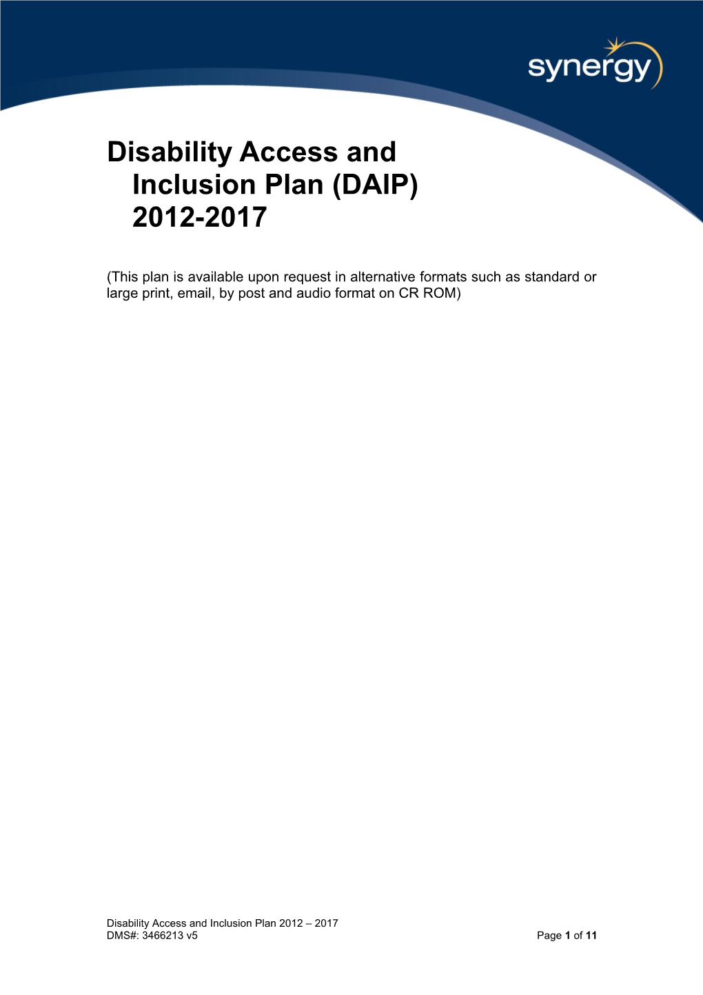 Draft Disability Access & Inclusion Plan (DAIP) 2007 - 2011