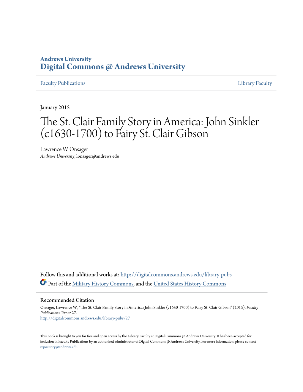 The St. Clair Family Story in America: John Sinkler (C1630-1700)