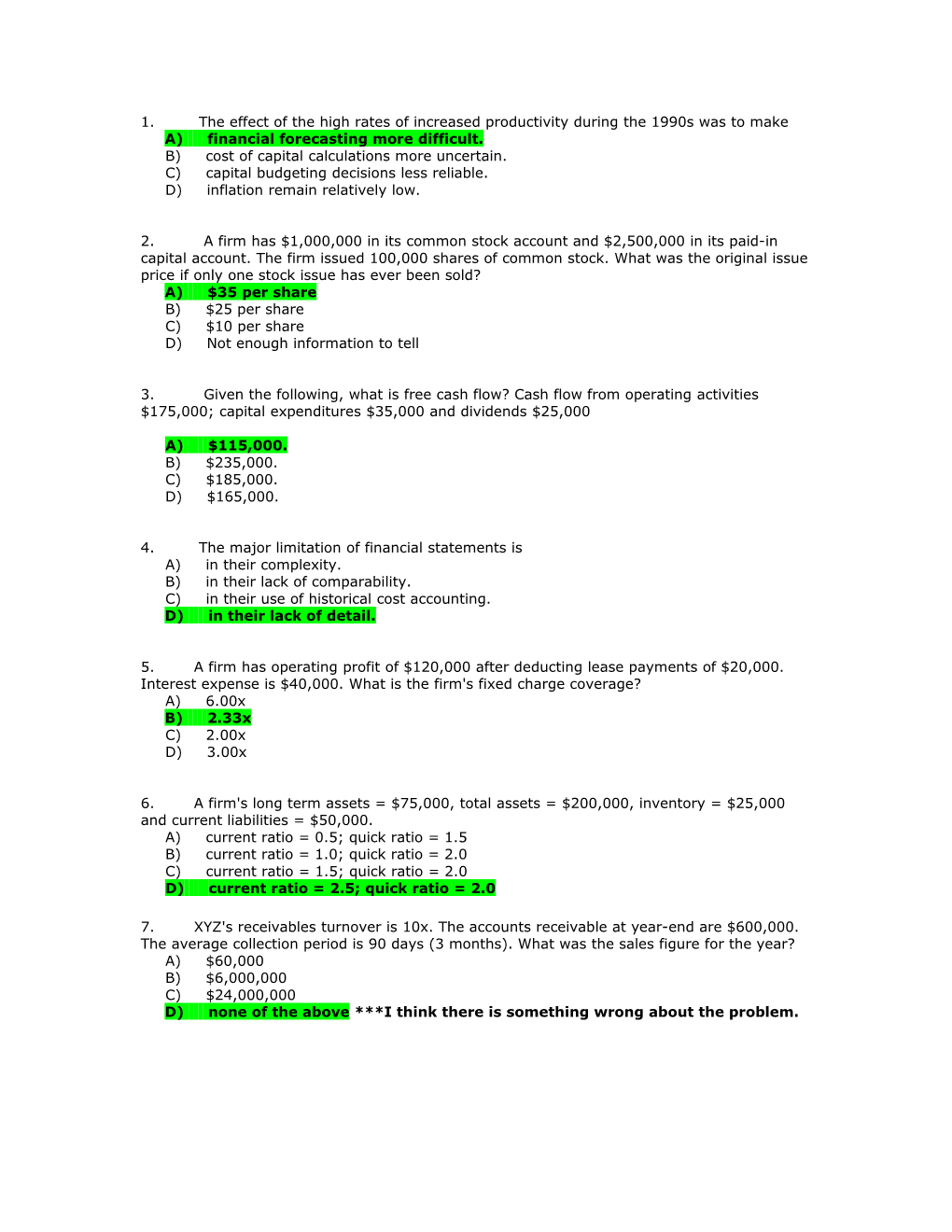 7.XYZ's Receivables Turnover Is 10X. the Accounts Receivable at Year-End Are $600,000