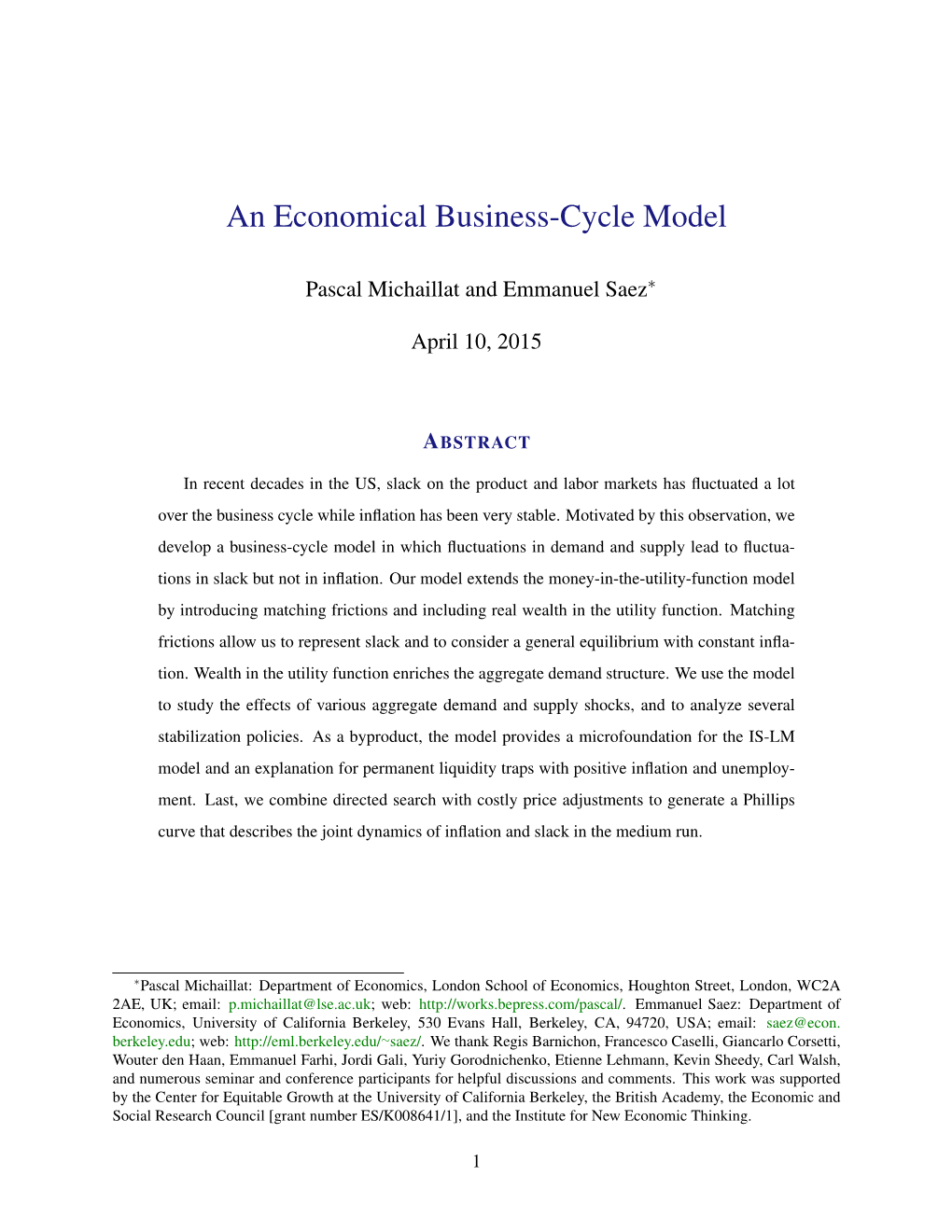 An Economical Business-Cycle Model