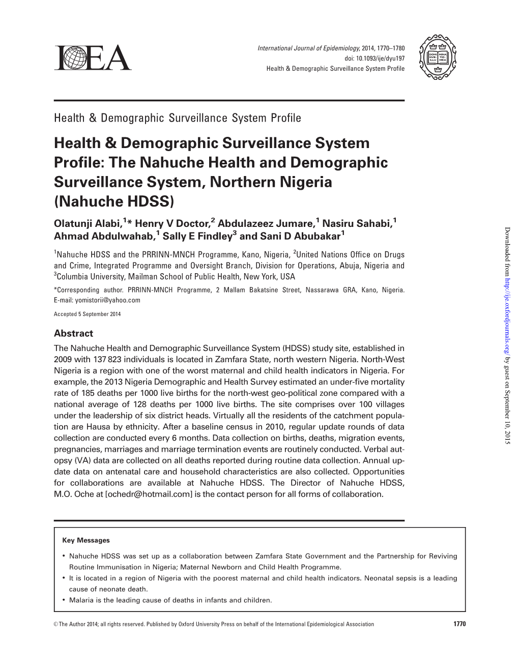 Health & Demographic Surveillance System Profile: the Nahuche Health and Demographic Surveillance System, Northern Nigeria (