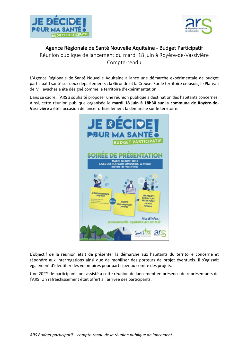 ARS Budget Participatif – Compte-Rendu De La Réunion Publique De Lancement
