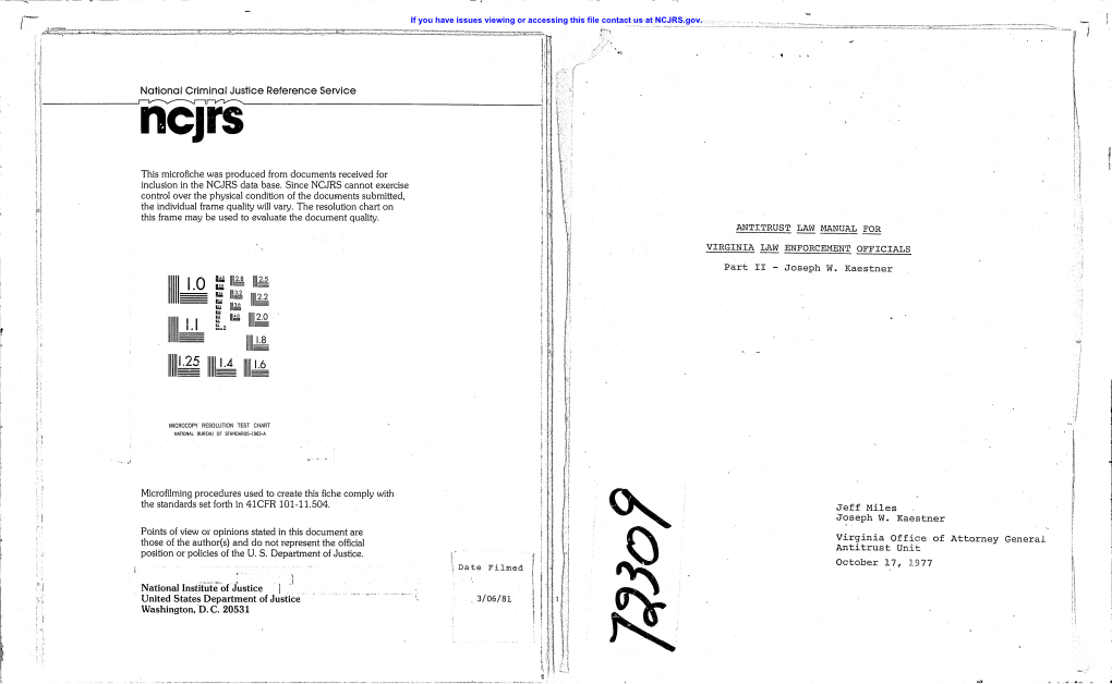 I--~Jrs I I I I ,! ! I This Microfiche Was Produced from Documents Received for II Inclusion in the NCJRS Data Base