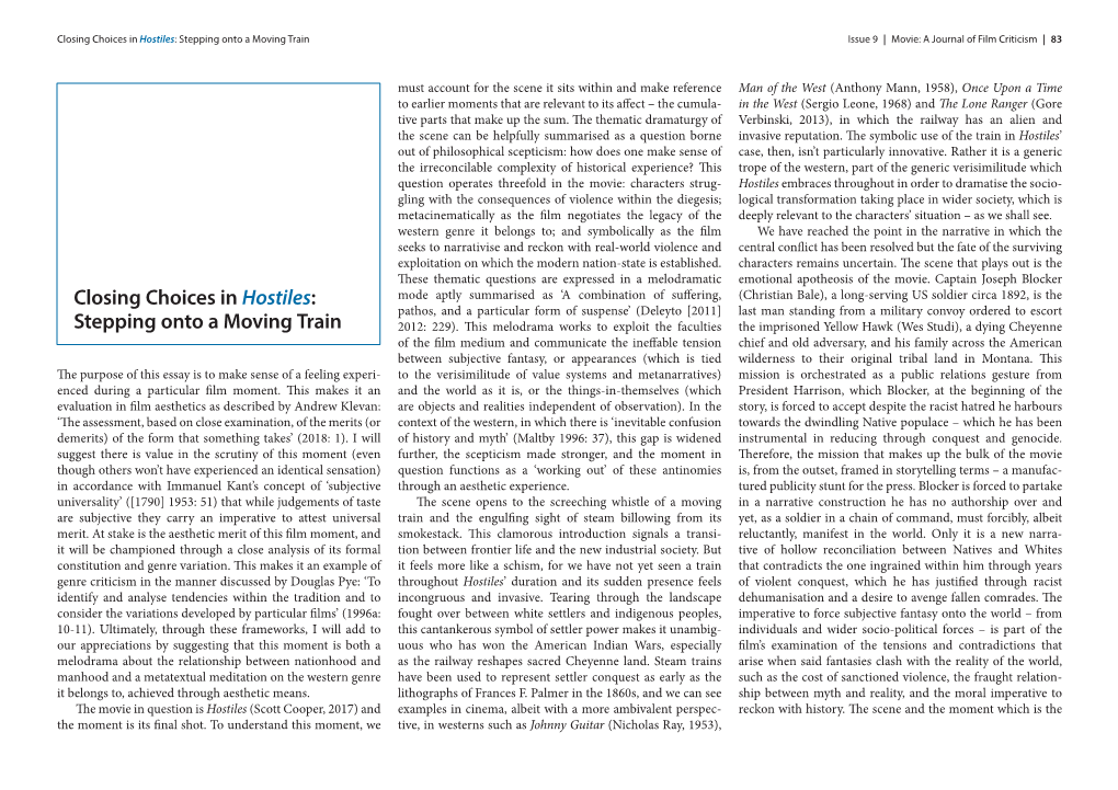 Closing Choices in Hostiles: Stepping Onto a Moving Train Issue 9 | Movie: a Journal of Film Criticism | 83