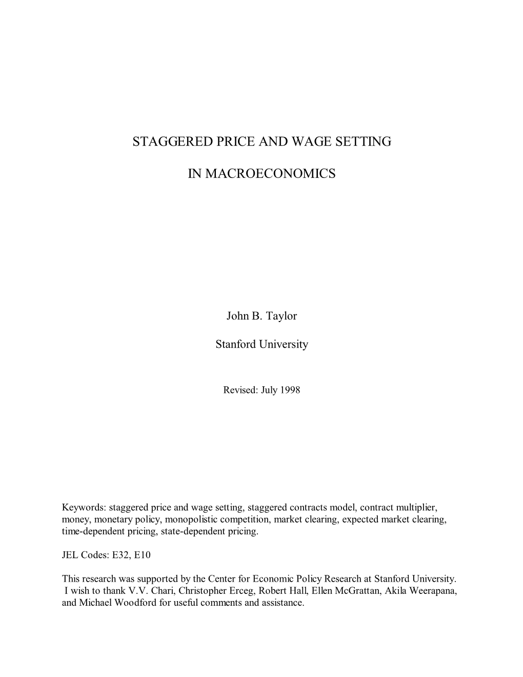 Staggered Price and Wage Setting in Macroeconomics