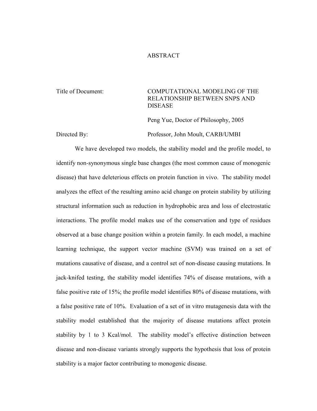 Computational Modeling of the Relationship Between Snps and Disease