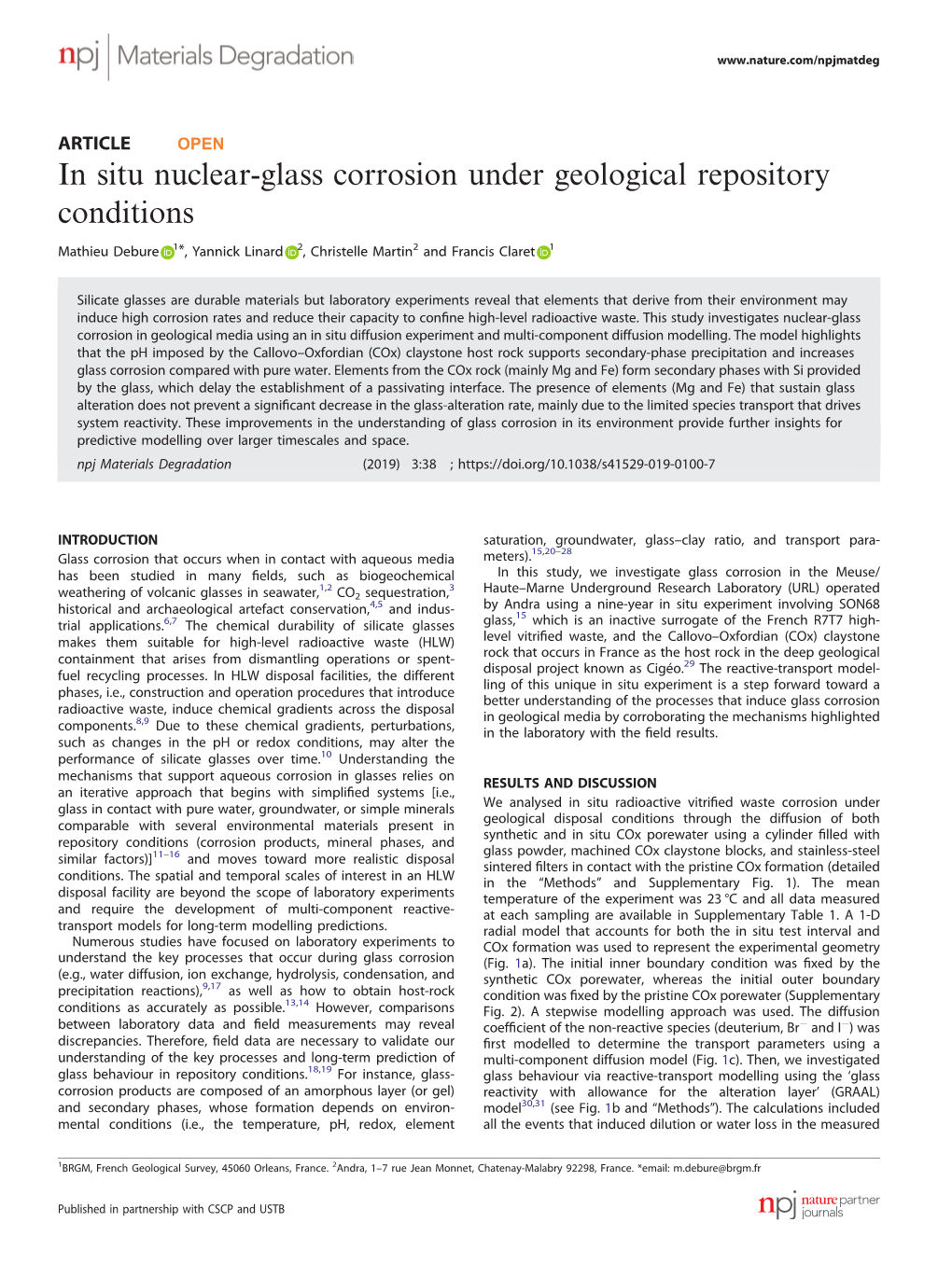 In Situ Nuclear-Glass Corrosion Under Geological Repository Conditions
