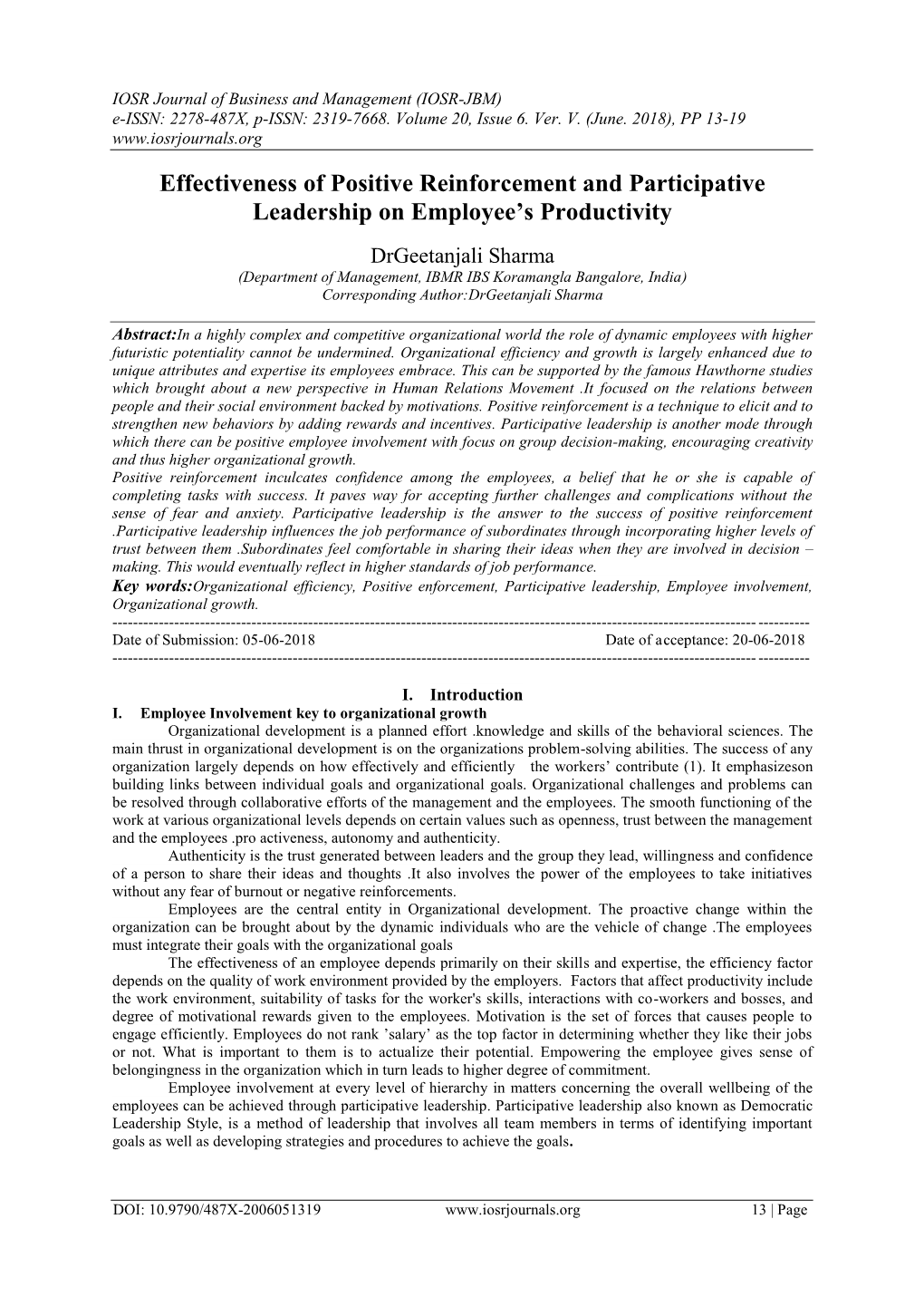 Effectiveness of Positive Reinforcement and Participative Leadership on Employee's Productivity