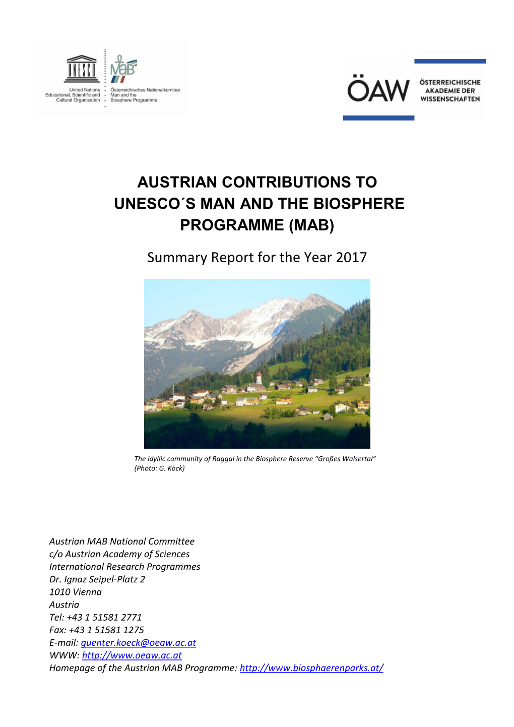 Austrian Contributions to Unesco´S Man and the Biosphere Programme (Mab)